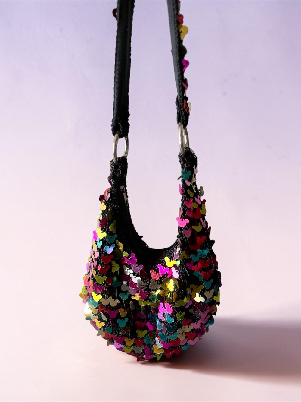 Black Mini Shoulder Bag with Multicolor Sequins